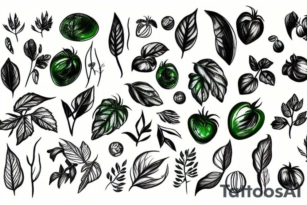 a green plant with tomato tattoo idea