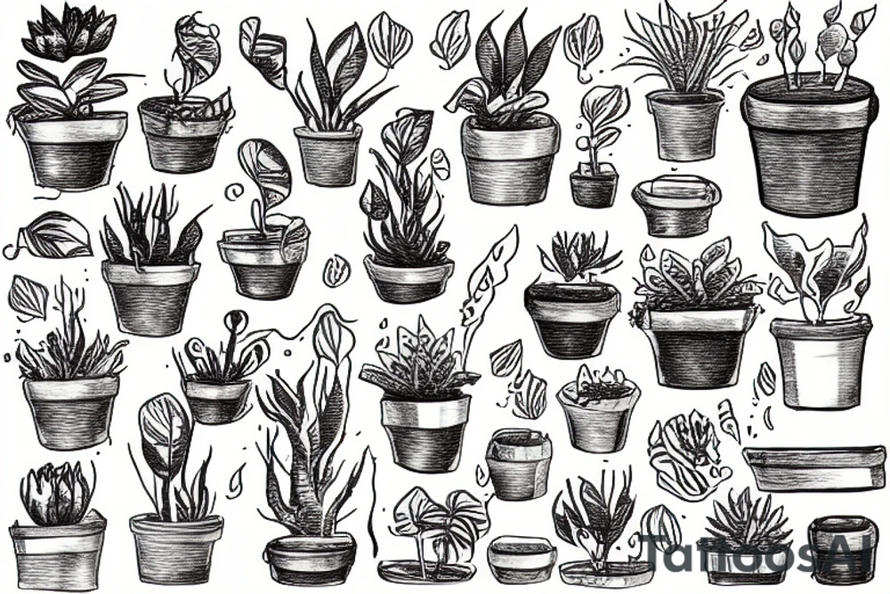 a potted plant on top of a small hill overflowing with water tattoo idea