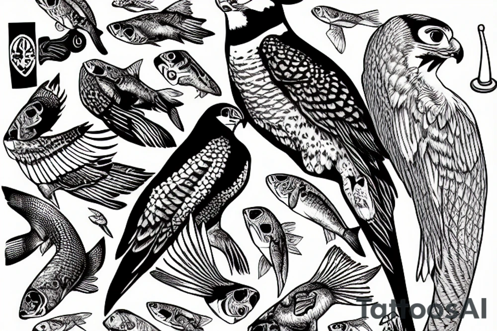 peregrine falcon grabs fish tattoo idea