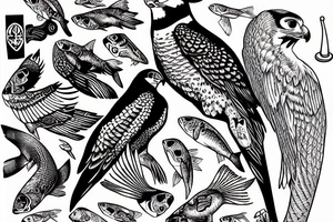 peregrine falcon grabs fish tattoo idea