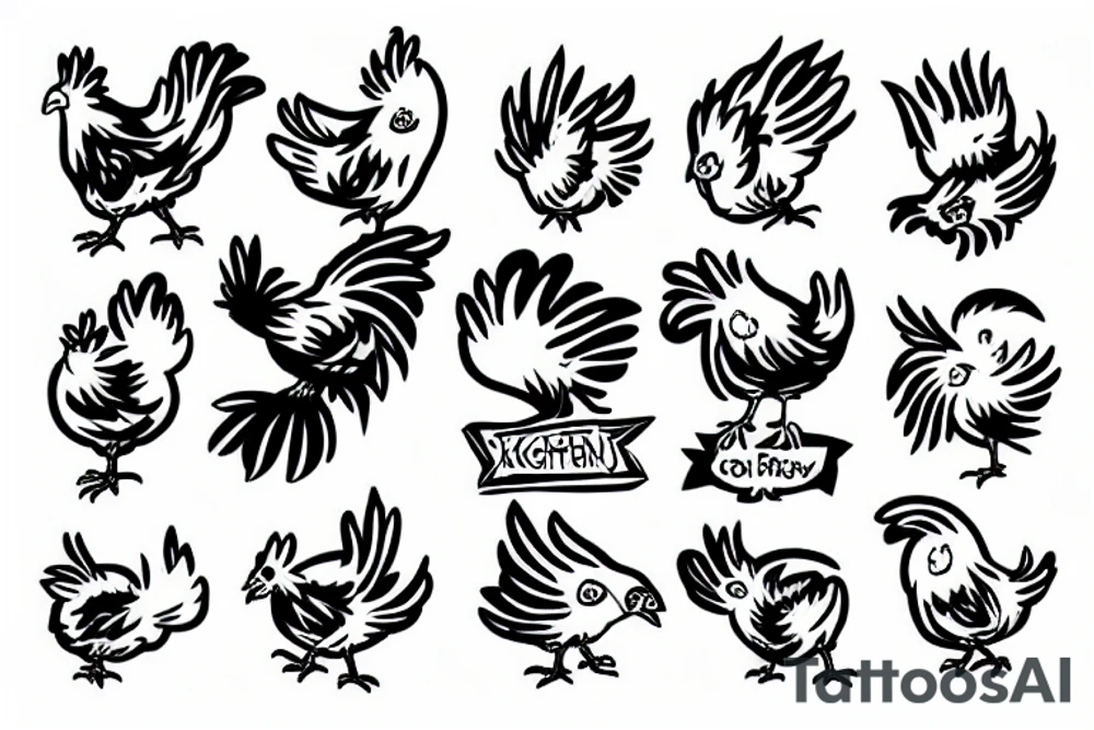 angry chicken kicking a cat tattoo idea