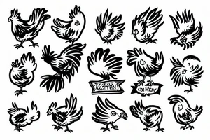 angry chicken kicking a cat tattoo idea