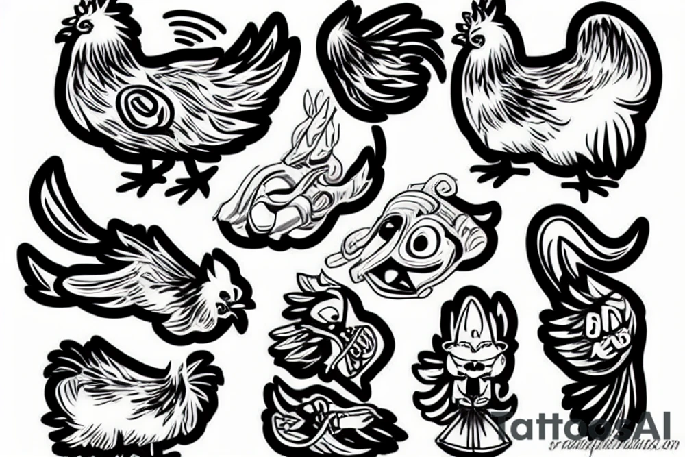 angry chicken kicking a cat tattoo idea