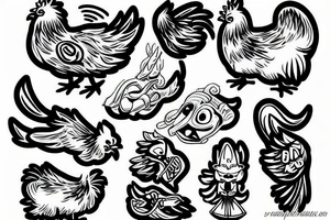 angry chicken kicking a cat tattoo idea