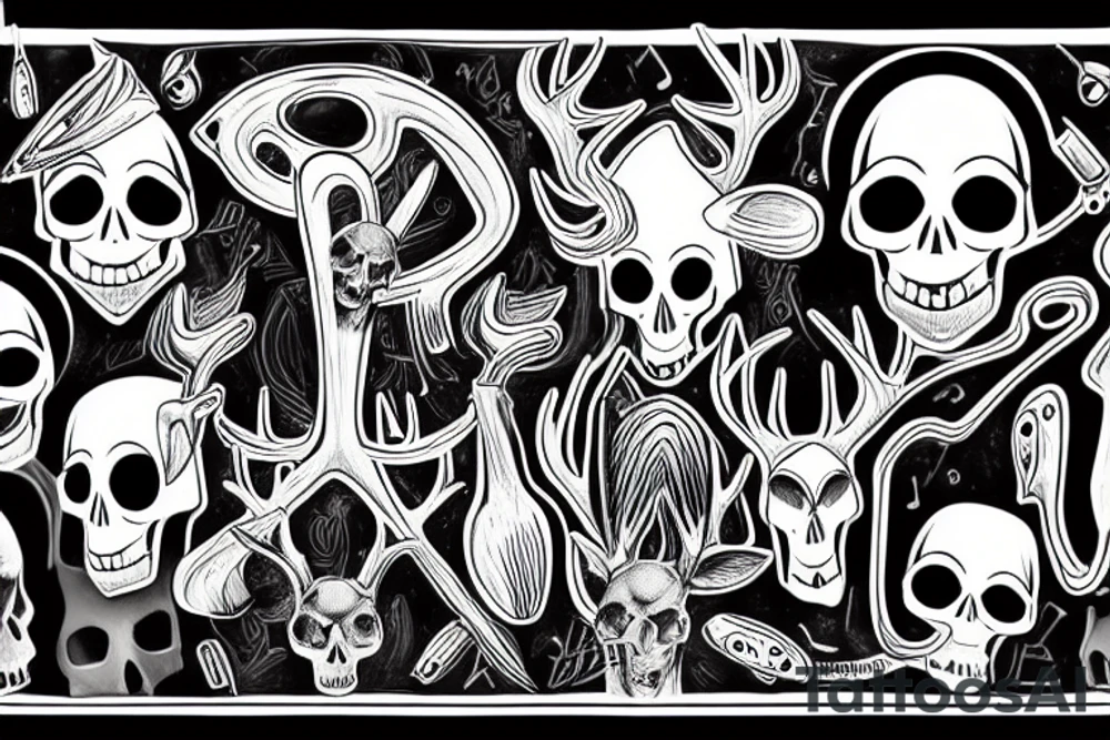 Jazz, skulls, deer tattoo idea