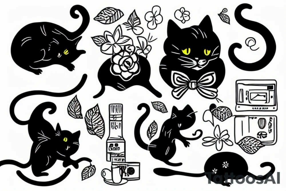 Black cat catching a mouse tattoo idea