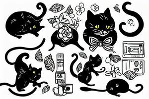 Black cat catching a mouse tattoo idea