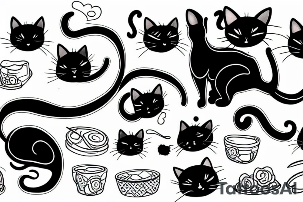 Black cat catching a mouse tattoo idea