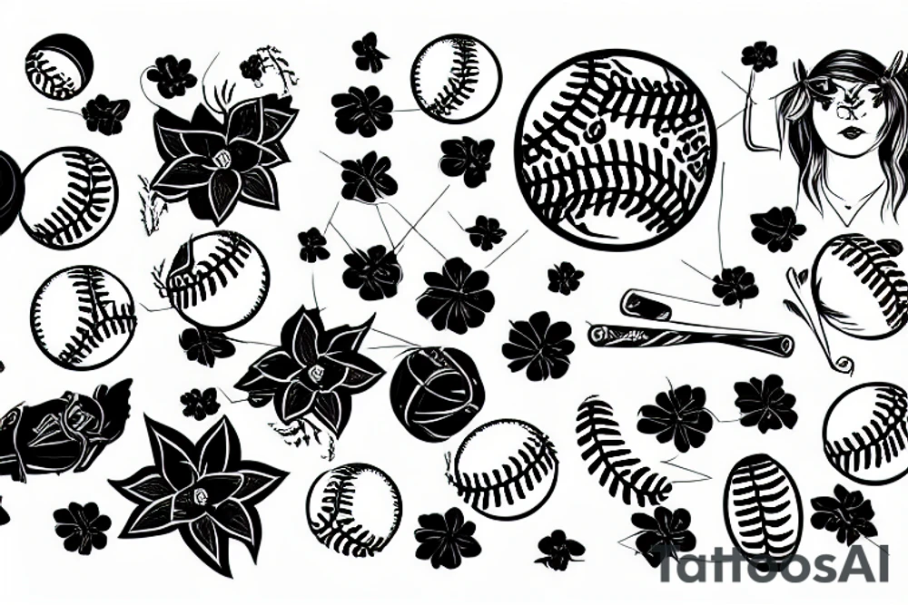 baseball with flower tattoo idea