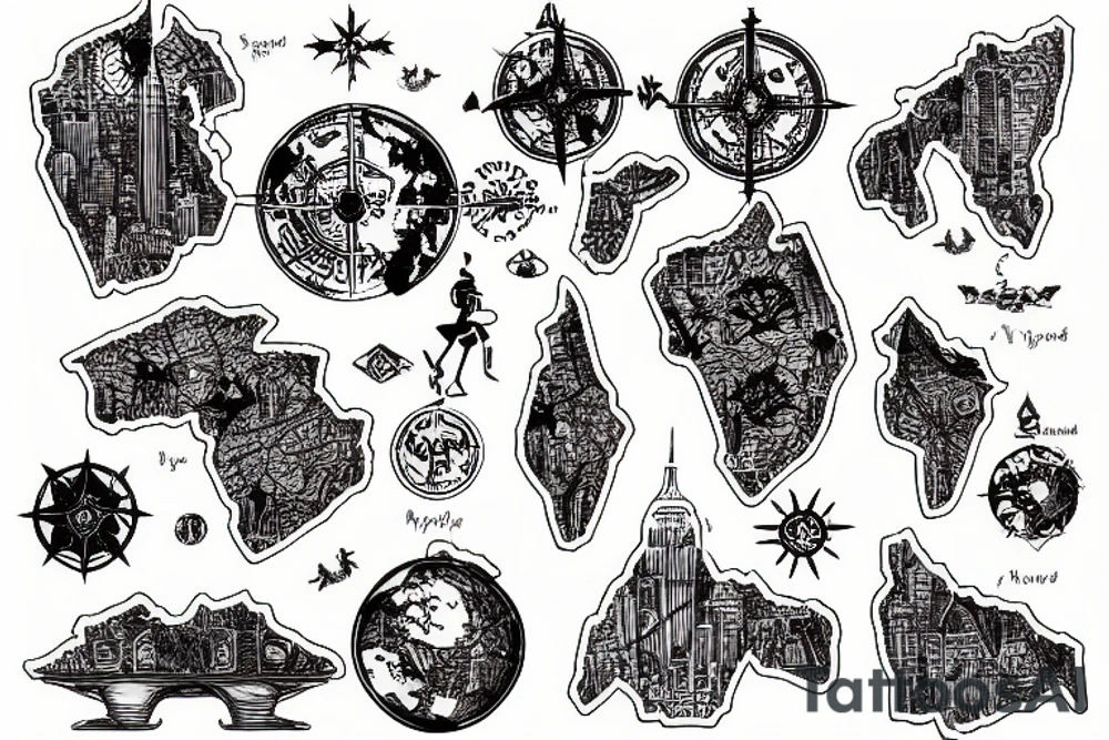 world map with new york coordinates tattoo idea