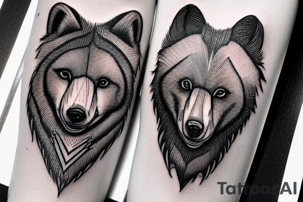 A tattoo of a bear and wofl. tattoo idea
