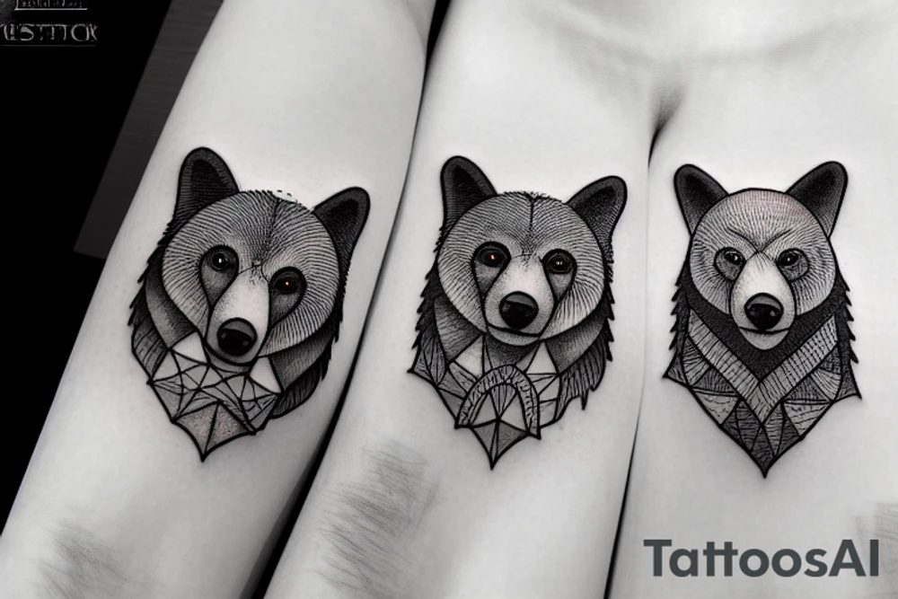 A tattoo of a bear and wofl. tattoo idea