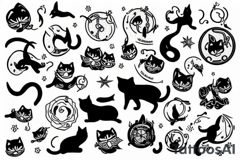 black cat riding a spaceship tattoo idea