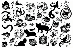 black cat riding a spaceship tattoo idea