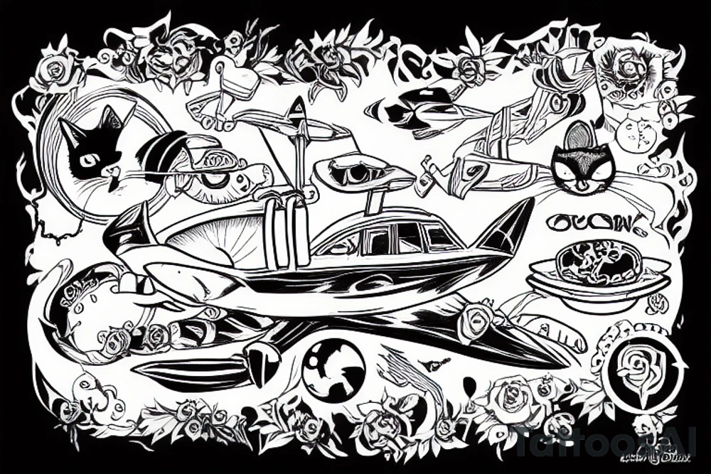black cat riding a spaceship tattoo idea