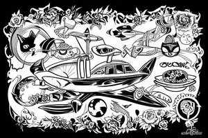 black cat riding a spaceship tattoo idea