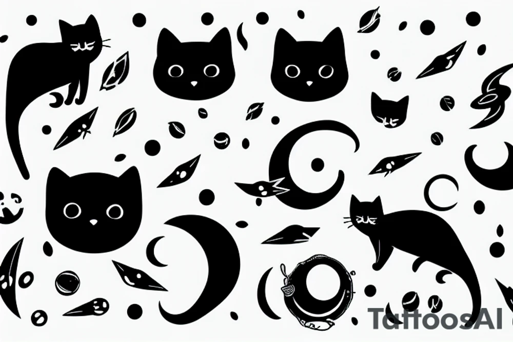 black cat floating through space tattoo idea