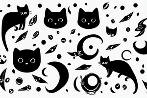 black cat floating through space tattoo idea