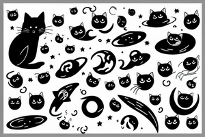 black cat floating through space tattoo idea