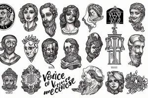 Leg sleeve tattoo of the Stoics virtue, dividing virtue into four main types: wisdom, justice, courage, and moderation tattoo idea