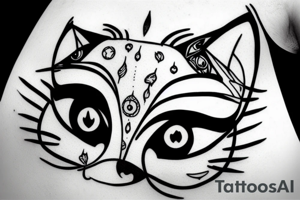 Cat face with a realistic third eye on forehead tattoo idea Cat face with a realistic third eye on forehead tattoo idea