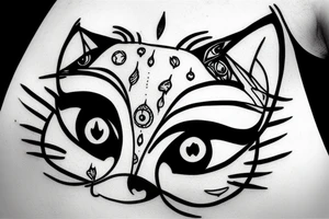 Cat face with a realistic third eye on forehead tattoo idea