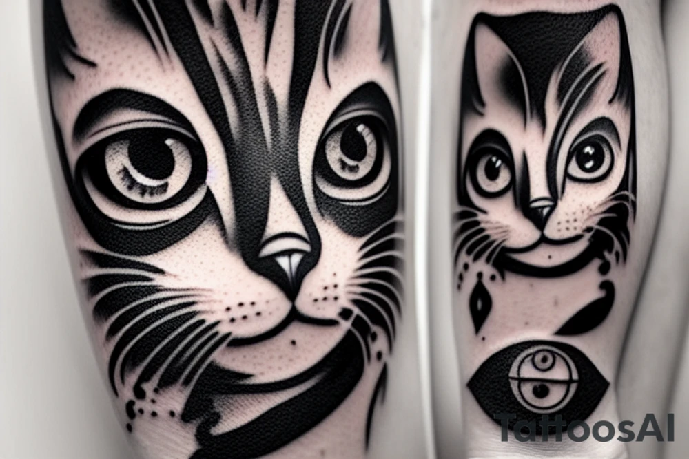 Cat face with a realistic third eye on forehead tattoo idea