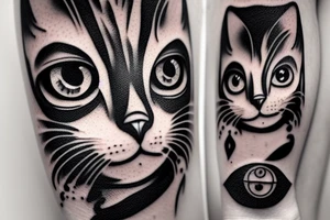 Cat face with a realistic third eye on forehead tattoo idea