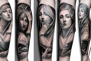 Leg sleeve tattoo of the Stoics virtue, dividing virtue into four main types: wisdom, justice, courage, and moderation tattoo idea