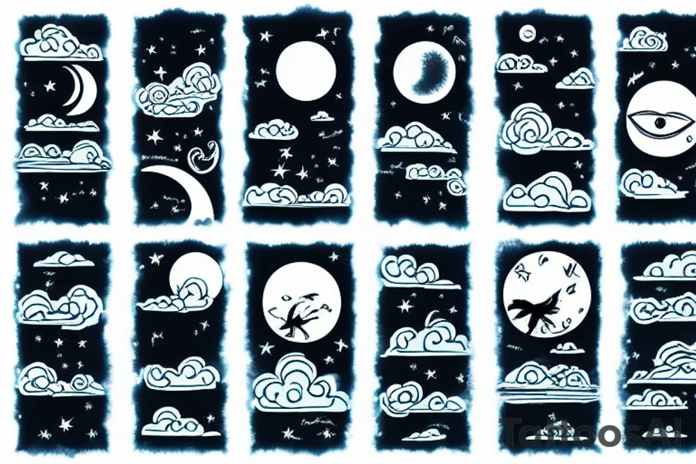 Sky with clouds and moon tattoo idea