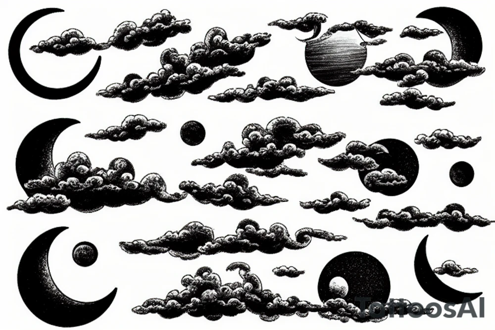 Sky with clouds and moon tattoo idea