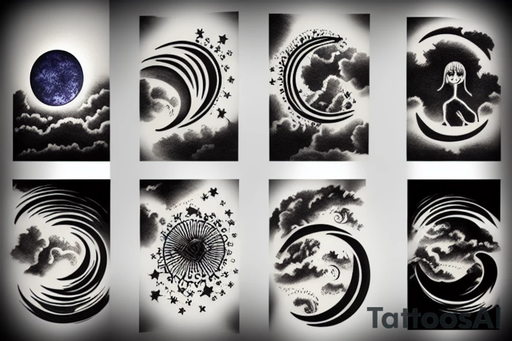Sky with clouds and moon tattoo idea