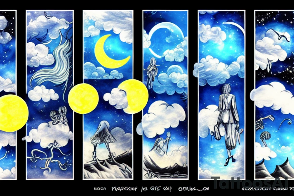 Sky with clouds and moon tattoo idea