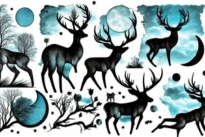 Sky with clouds and moon trees deer tattoo idea