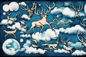 Sky with clouds and moon trees deer tattoo idea