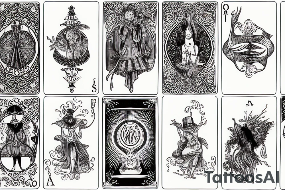Magician Tarot card in a victorian etch style tattoo idea