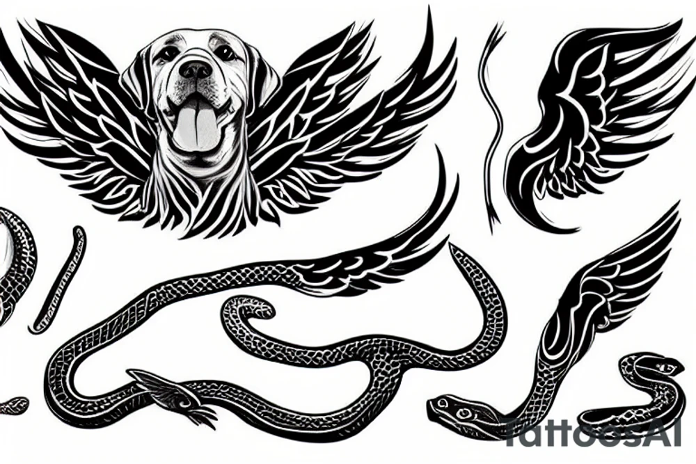 dog with six wings figthing a snake tattoo idea