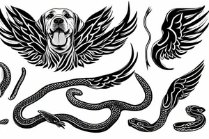 dog with six wings figthing a snake tattoo idea
