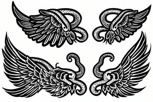 dog with six wings figthing a snake tattoo idea