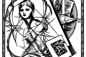 Magician Tarot card in a victorian etch style tattoo idea