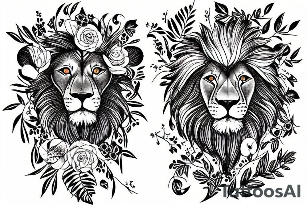 lion with flower tattoo idea