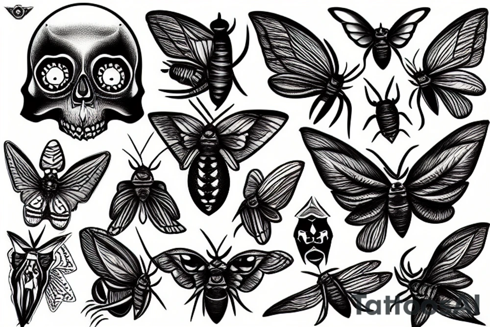 moth with skull tattoo idea