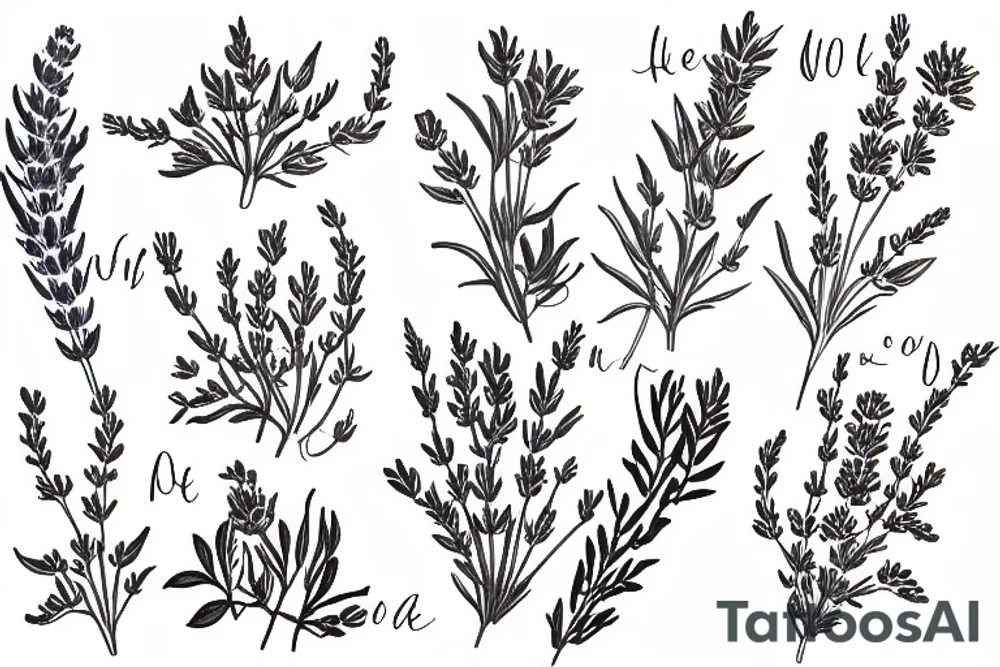 the word "flo" and a lavender plant tattoo idea