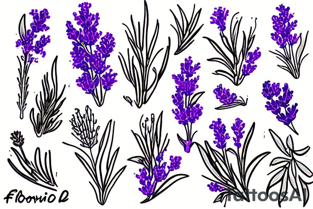 the word "flo" and a lavender plant tattoo idea