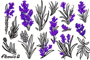 the word "flo" and a lavender plant tattoo idea