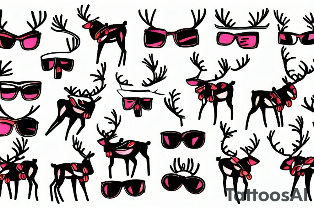 reindeer dancing in the sky with sunglasses tattoo idea