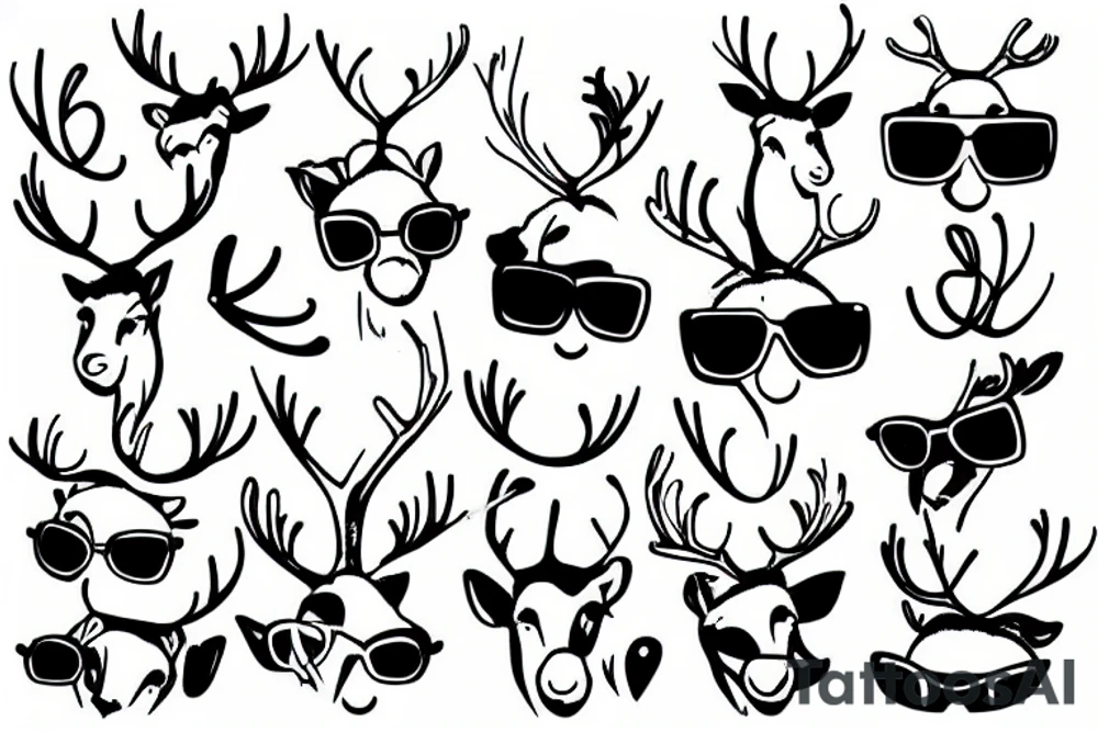 reindeer dancing in the sky with sunglasses tattoo idea