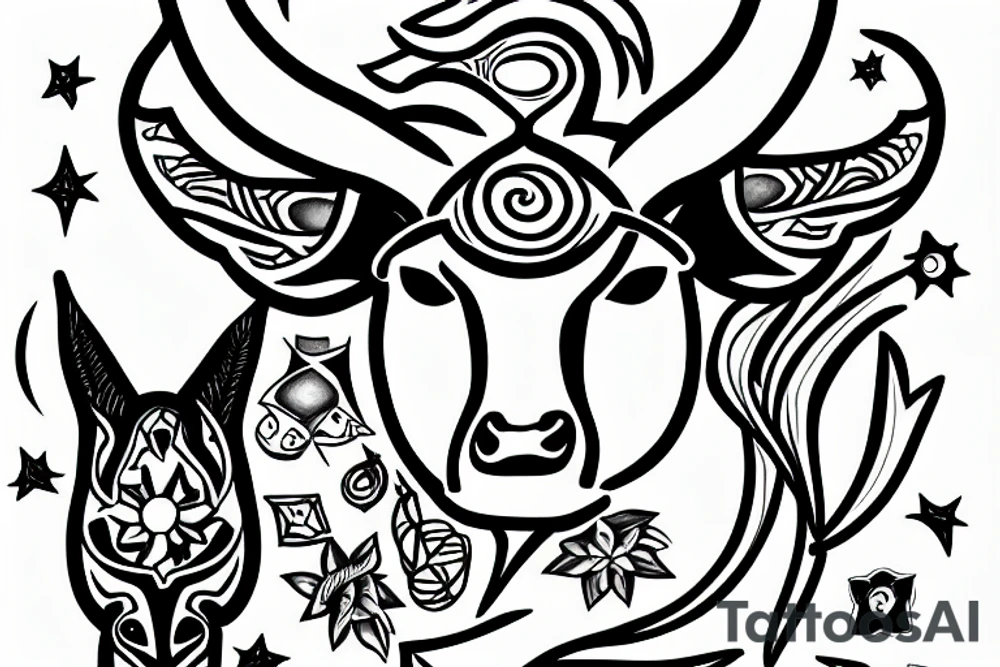 Eland with a sun between its horns tattoo idea