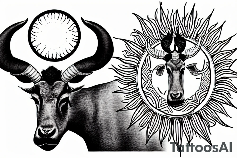 A eland with a sun above its head and between its horns tattoo idea