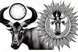 A eland with a sun above its head and between its horns tattoo idea